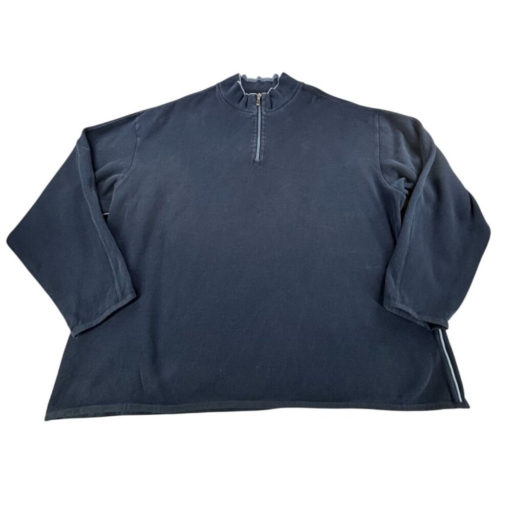 Tommy Bahama Mens XXL Cotton Navy Half-Zip Pullover Sweater With Ribbed Detail